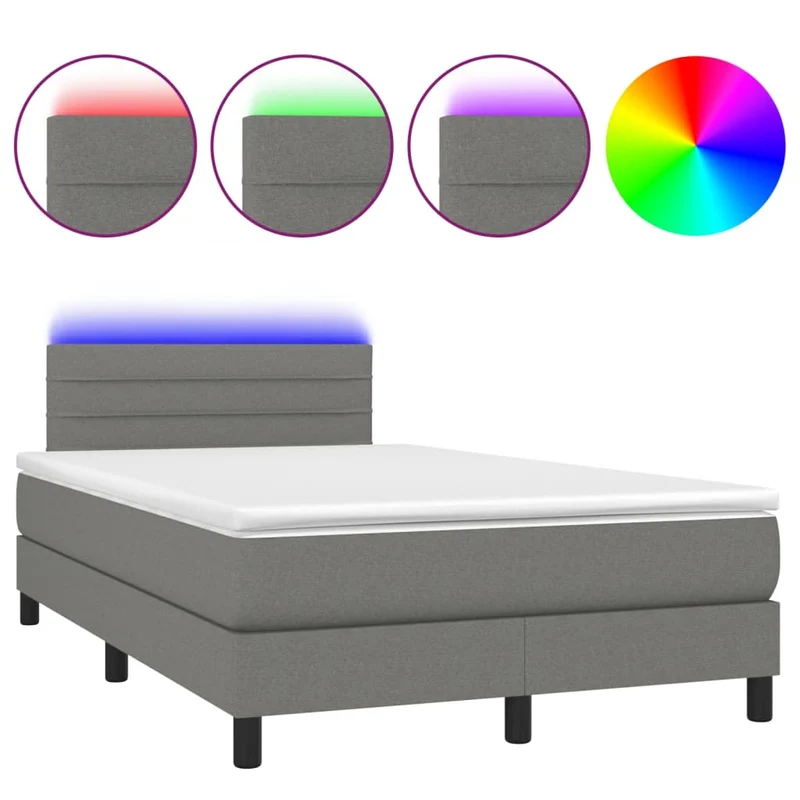 Cadre de lit LED avec sommier tête de lit matelas 120x200 cm tissu gris foncé TDL0208414