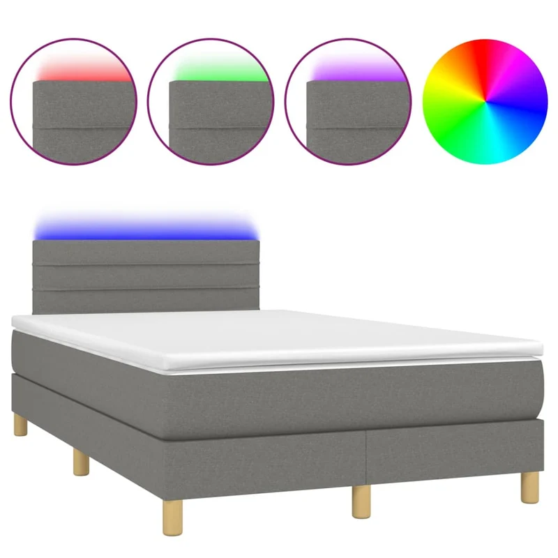 Cadre de lit LED avec sommier tête de lit matelas 120x200 cm tissu gris foncé TDL0208402