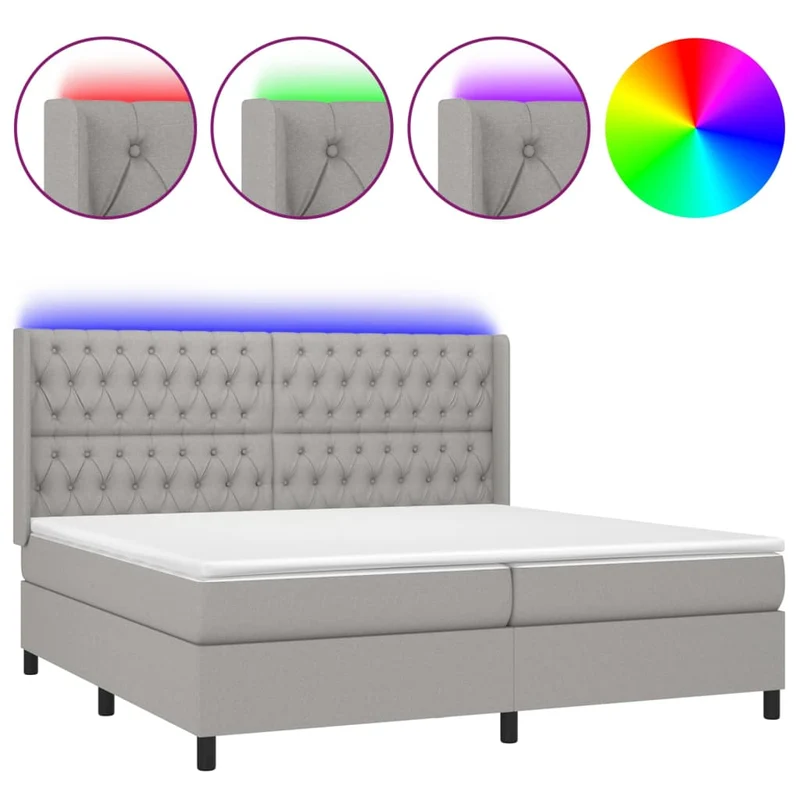 Cadre de lit LED avec sommier tête de lit matelas surmatelas 200x200 cm tissu gris clair TDL0207795