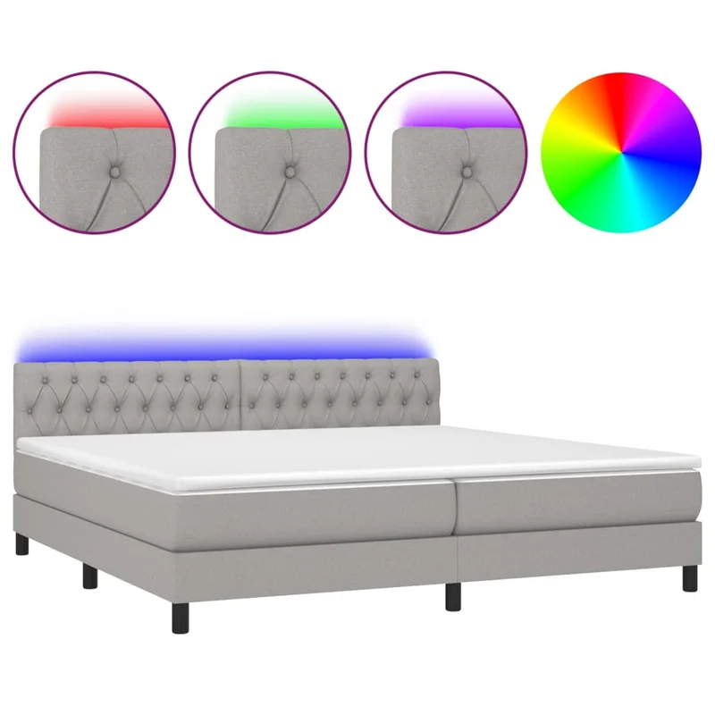 Cadre de lit LED avec sommier tête de lit matelas surmatelas 200x200 cm tissu gris clair TDL0207794