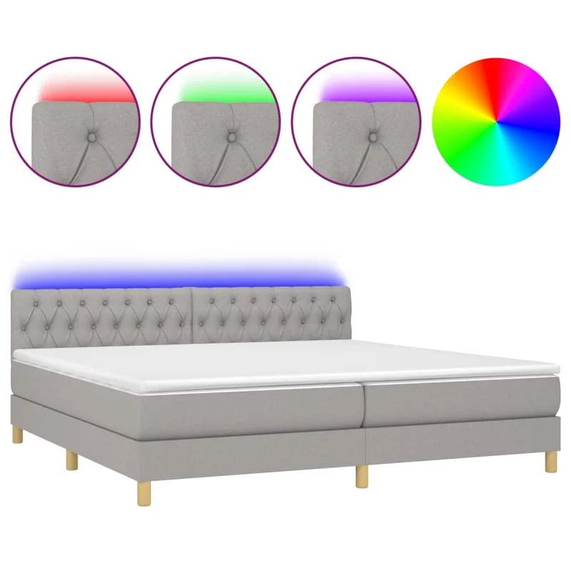 Cadre de lit LED avec sommier tête de lit matelas surmatelas 200x200 cm tissu gris clair TDL0207777
