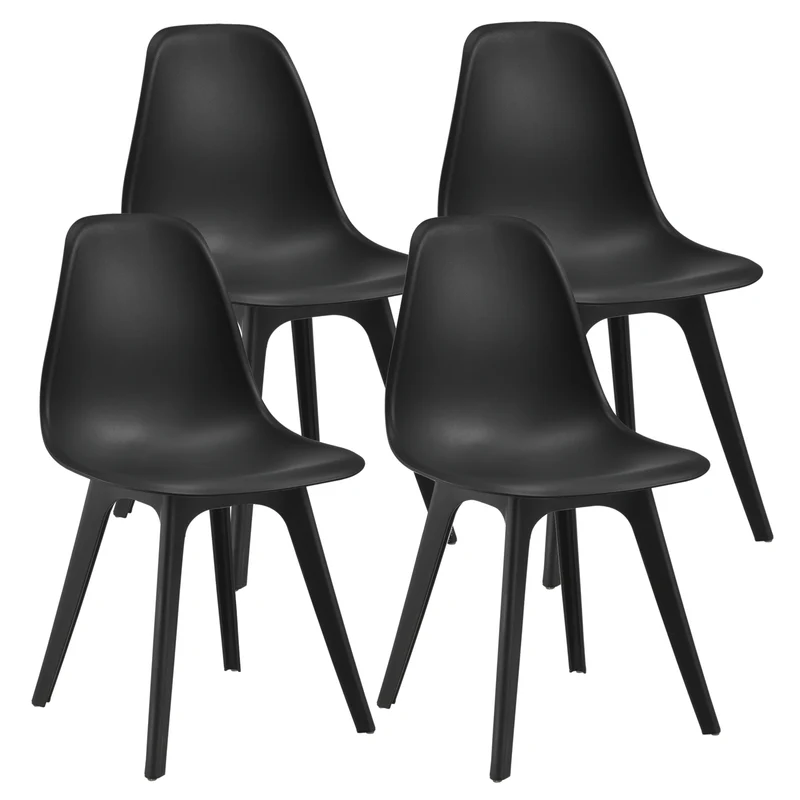 Ensemble de Table à Manger et Chaises Set de Table à Manger et Chaises MDF Placage Acier Revêtu par Poudre Fritté Plastique Noir 03_0001659