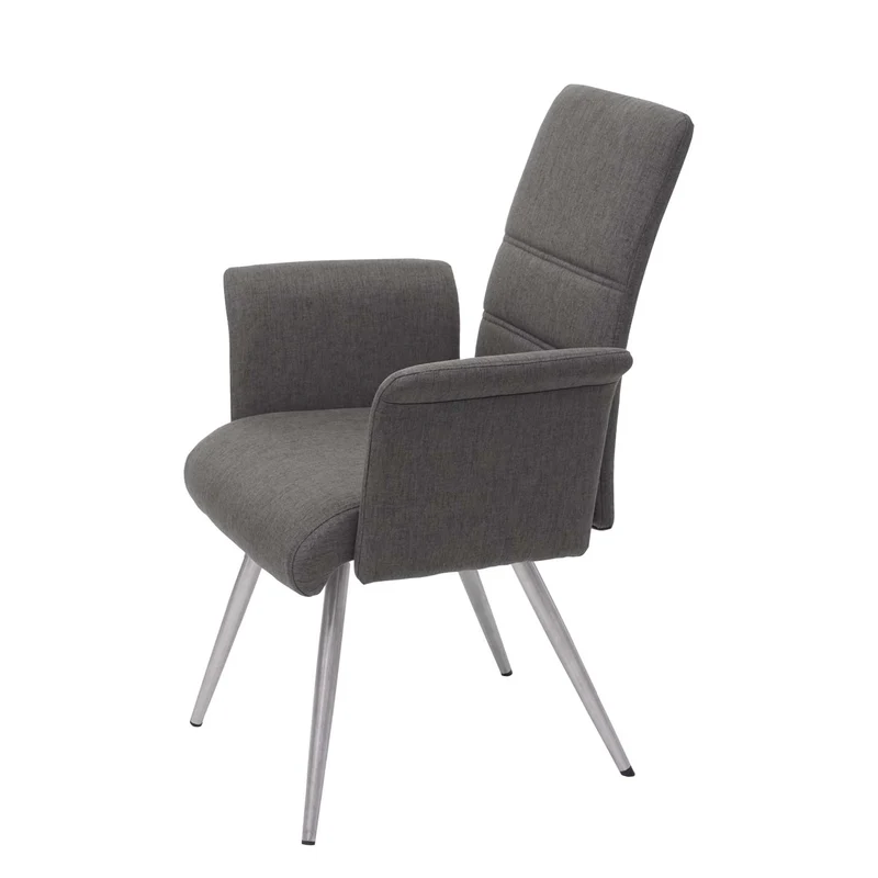 2x chaises de salle à manger cuisine avec accoudoir tissu et acier inoxydable gris-brun 04_0000403
