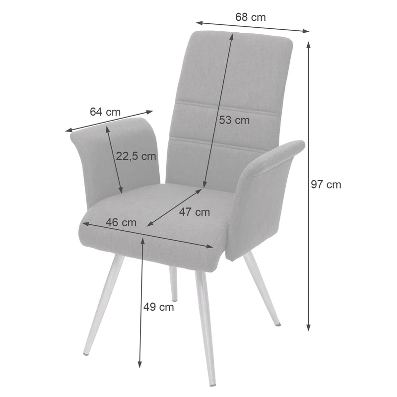 2x chaises de salle à manger cuisine avec accoudoir tissu et acier inoxydable gris-brun 04_0000403