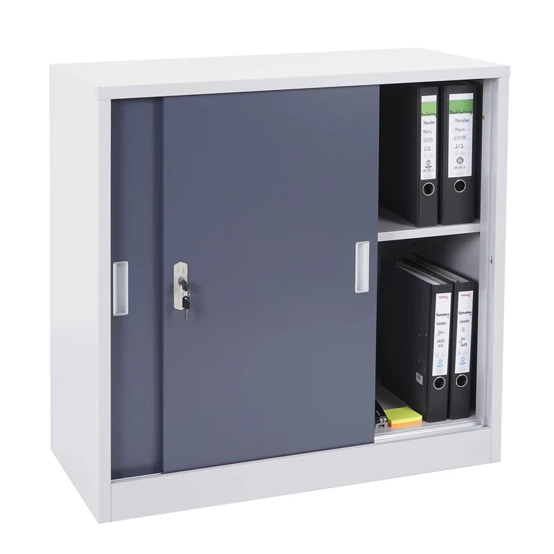 Armoire de rangement bureau en acier, avec portes coulissantes 90x90x45cm anthracite 04_0001475