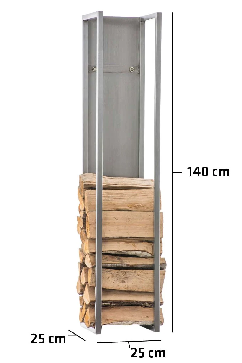 Range-bûches étagère en acier inoxydable bois de cheminée 25x25x140 cm DEC10021