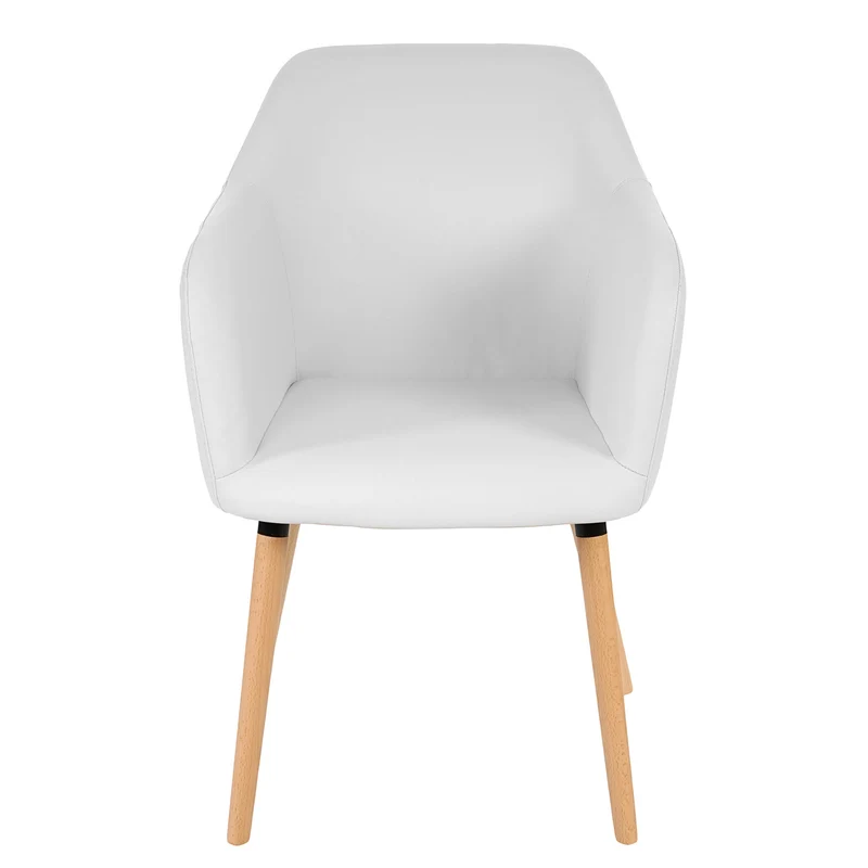 Chaise de salle à manger cuisine design rétro en synthétique blanc pieds bois clair 04_0002360
