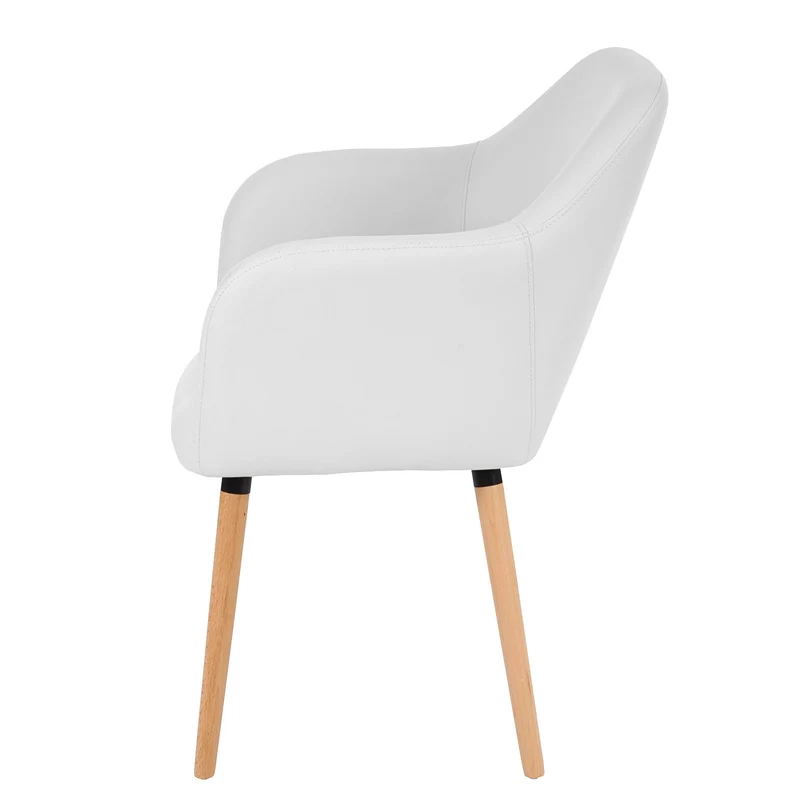 Chaise de salle à manger cuisine design rétro en synthétique blanc pieds bois clair 04_0002360