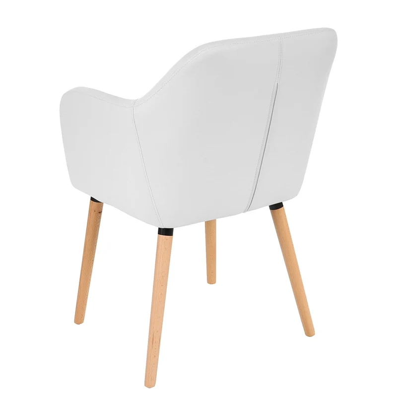 Chaise de salle à manger cuisine design rétro en synthétique blanc pieds bois clair 04_0002360