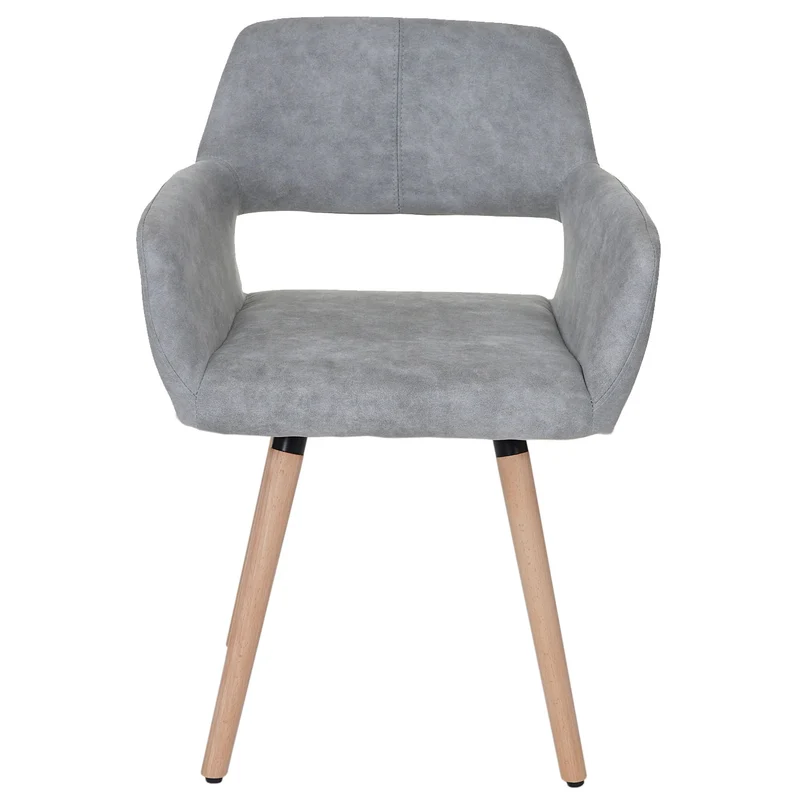 Chaise de salle à manger bureau visiteur sans roulette design rétro en tissu gris pied en bois clair 04_0002154