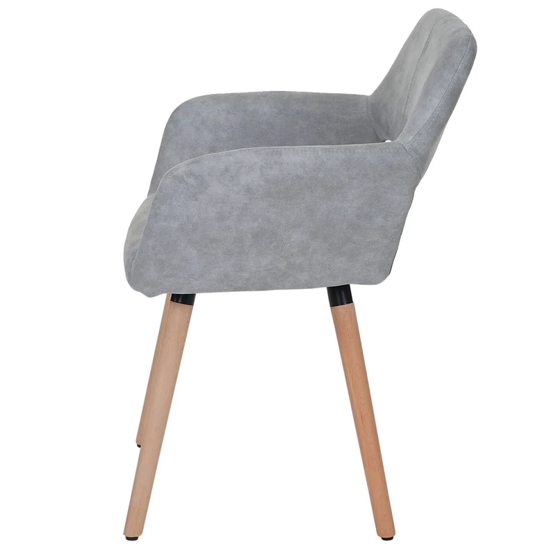 Chaise de salle à manger bureau visiteur sans roulette design rétro en tissu gris pied en bois clair 04_0002154