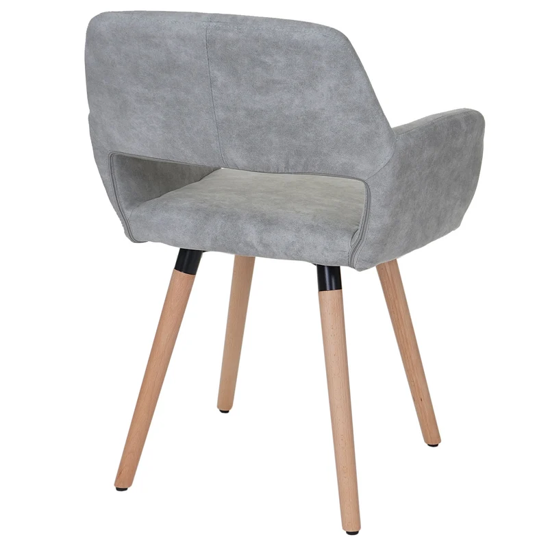 Chaise de salle à manger bureau visiteur sans roulette design rétro en tissu gris pied en bois clair 04_0002154