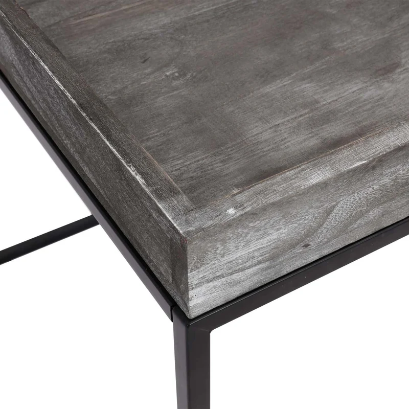 Table d'appoint table basse bout de canapé en bois de paulownia gris foncé et métal 60x60x60cm MED04077