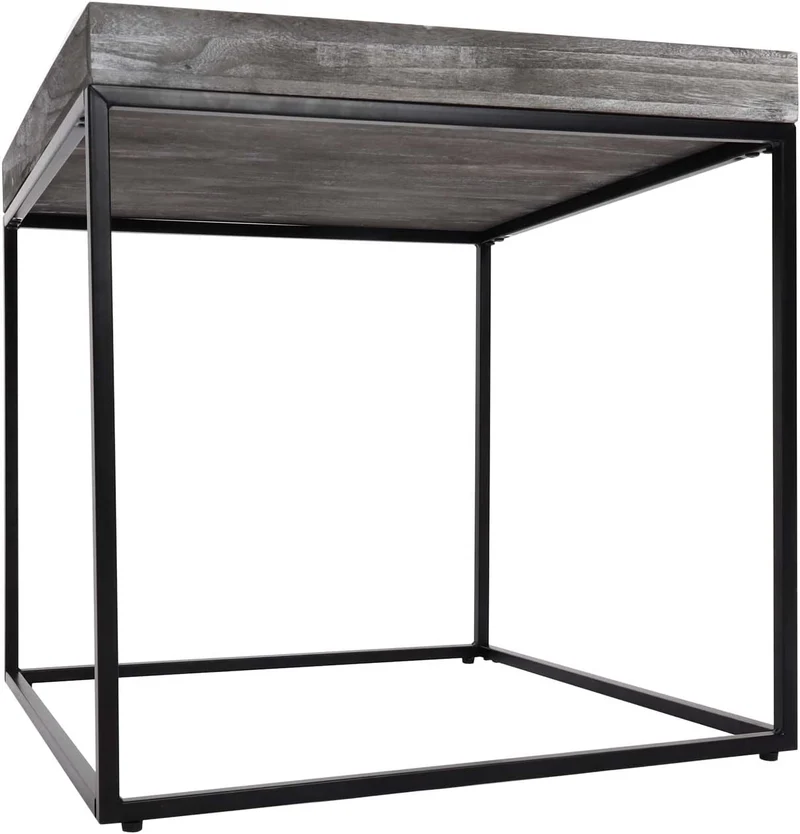 Table d'appoint table basse bout de canapé en bois de paulownia gris foncé et métal 60x60x60cm MED04077