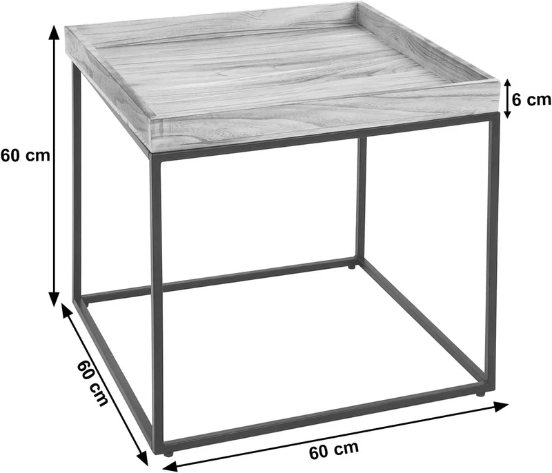 Table d'appoint table basse bout de canapé en bois de paulownia marron foncé et métal 60x60x60cm MED04076