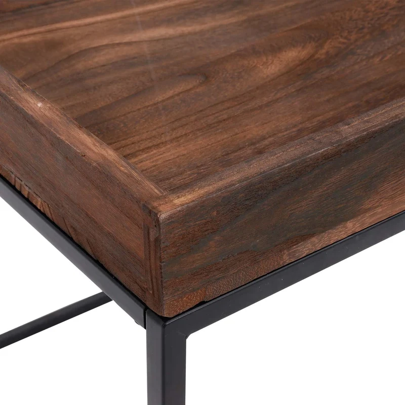 Table d'appoint table basse bout de canapé en bois de paulownia marron foncé et métal 60x60x60cm MED04076