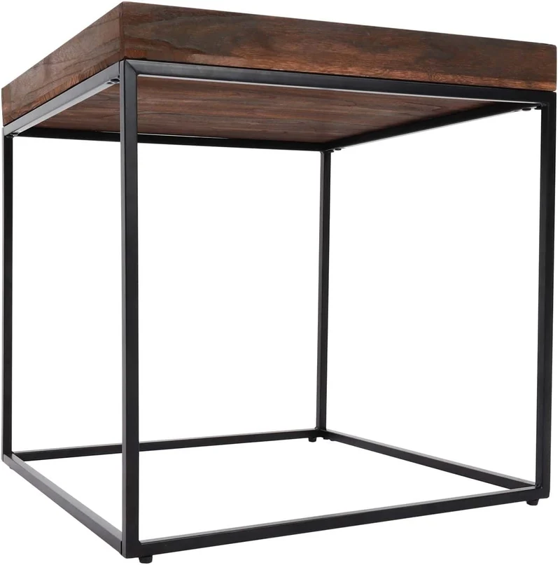 Table d'appoint table basse bout de canapé en bois de paulownia marron foncé et métal 60x60x60cm MED04076