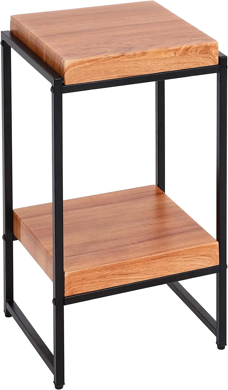 Table support de plantes étagère à fleurs table d'appoint en métal MDF nature 61cm MED04075