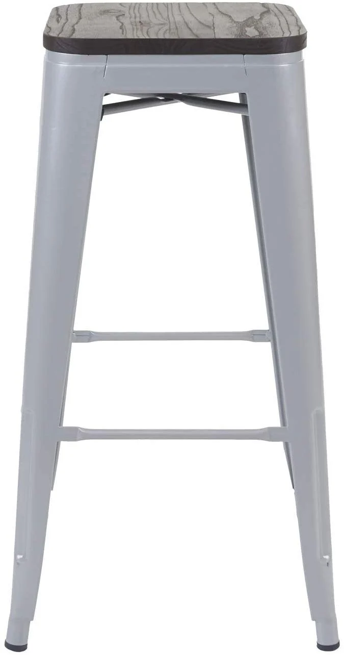 Lot de 2 tabourets de bar style industriel factory en métal gris assise en bois TDB04045