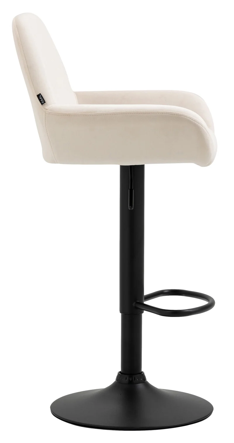 Tabouret de bar en velours rembourré crème base trompette métal noir mat TDB10422