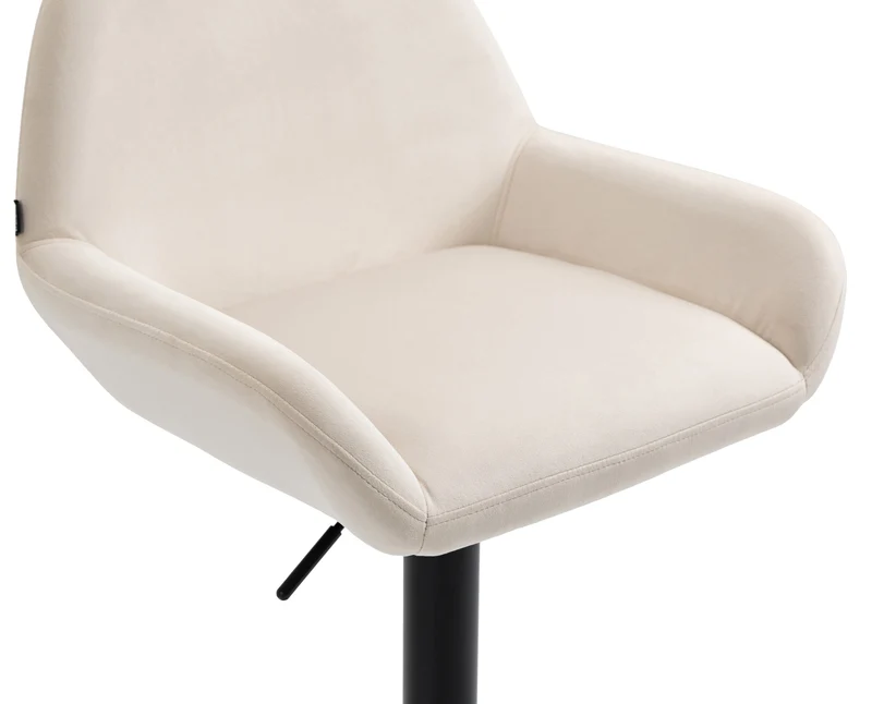 Tabouret de bar en velours rembourré crème base trompette métal noir mat TDB10422