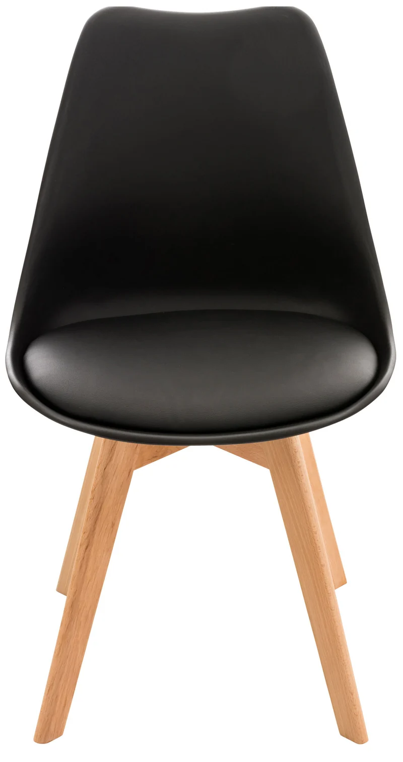 Lot de 4 chaises de salle à manger cuisine ou bureau en plastique et synthétique noir pieds en bois 10_0000324