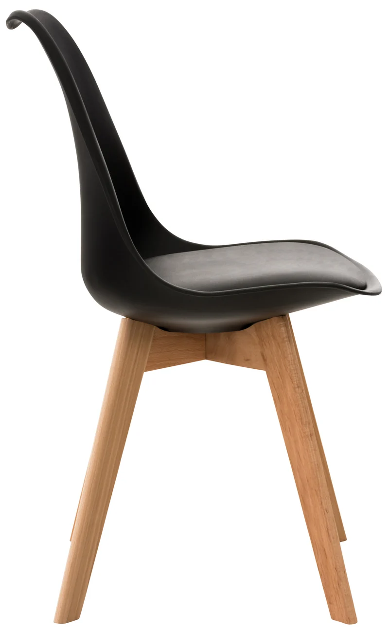 Lot de 4 chaises de salle à manger cuisine ou bureau en plastique et synthétique noir pieds en bois 10_0000324