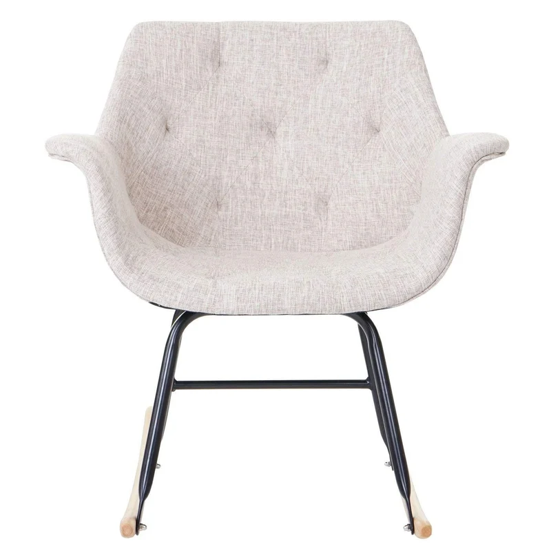 Fauteuil à bascule rocking chair relax avec accoudoirs en tissu crème/gris FAB04016