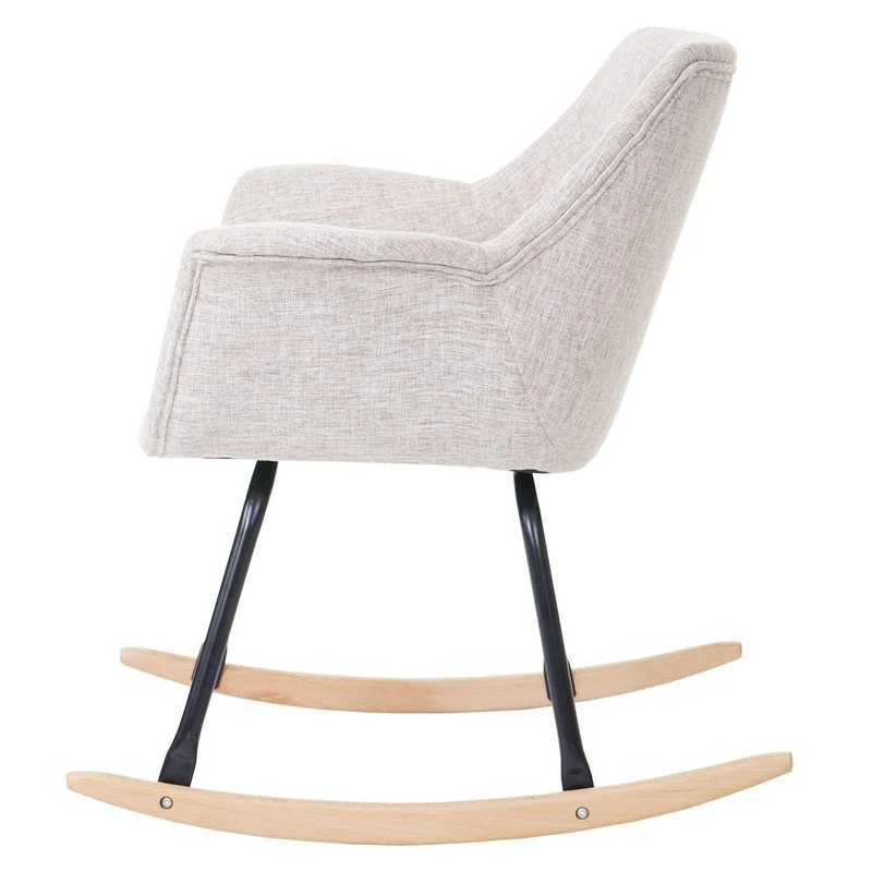 Fauteuil à bascule rocking chair relax avec accoudoirs en tissu crème/gris FAB04016