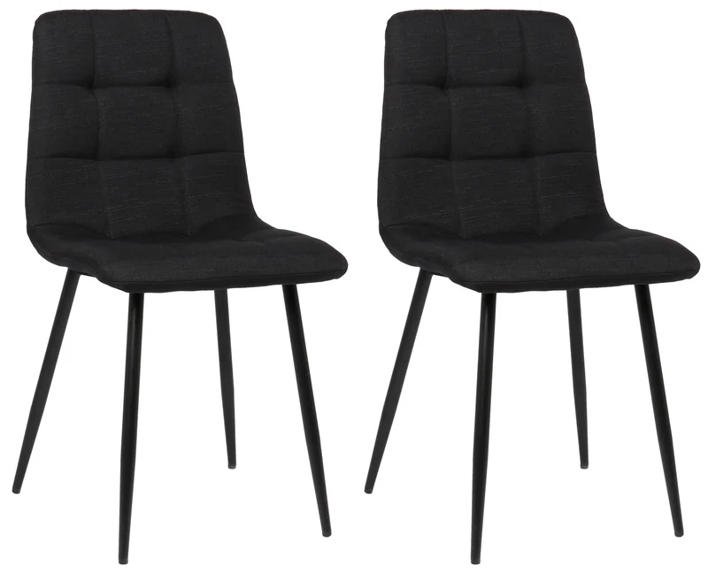 Lot de 2 chaises de salle à manger en tissu noir pieds métal noir mat style moderne CDS101107