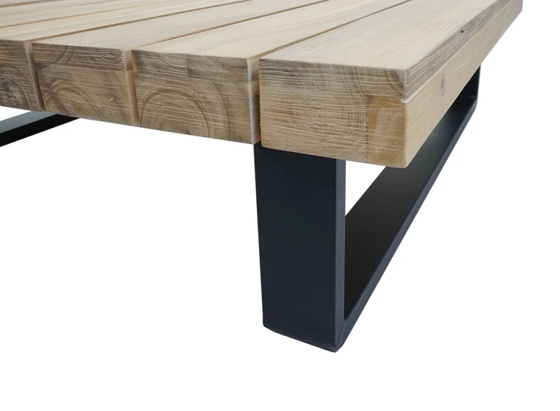 Salon de jardin terrasse balcon luxe ensemble canapé table en bois FSC certifié coussin gris foncé 04_0003578