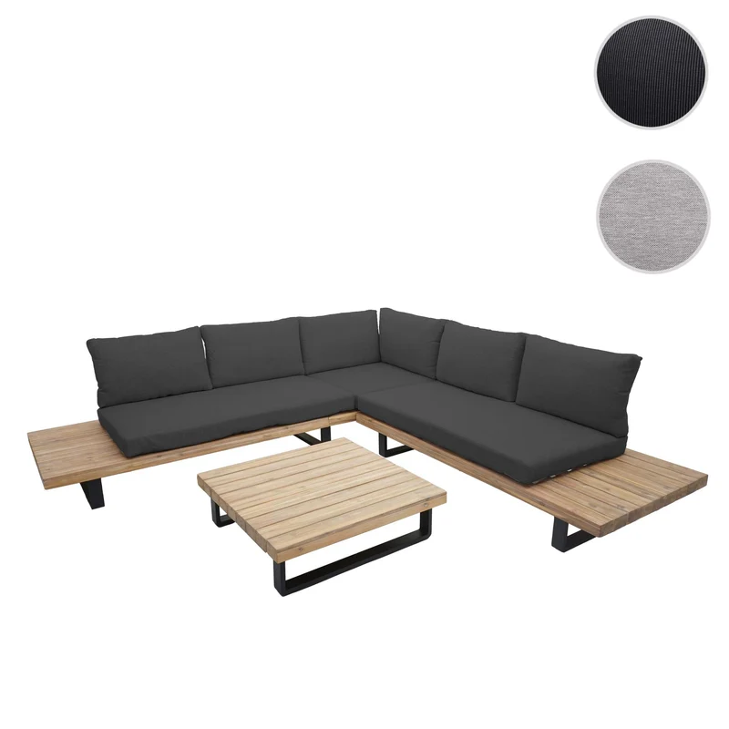 Salon de jardin terrasse balcon luxe ensemble canapé table en bois FSC certifié coussin gris foncé 04_0003578