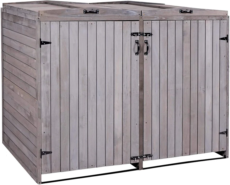 Abri de poubelles extérieur conteneurs à ordures jusqu'à 4 bacs 126x158x98 cm en bois certifié FSC gris anthracite 04_0005611