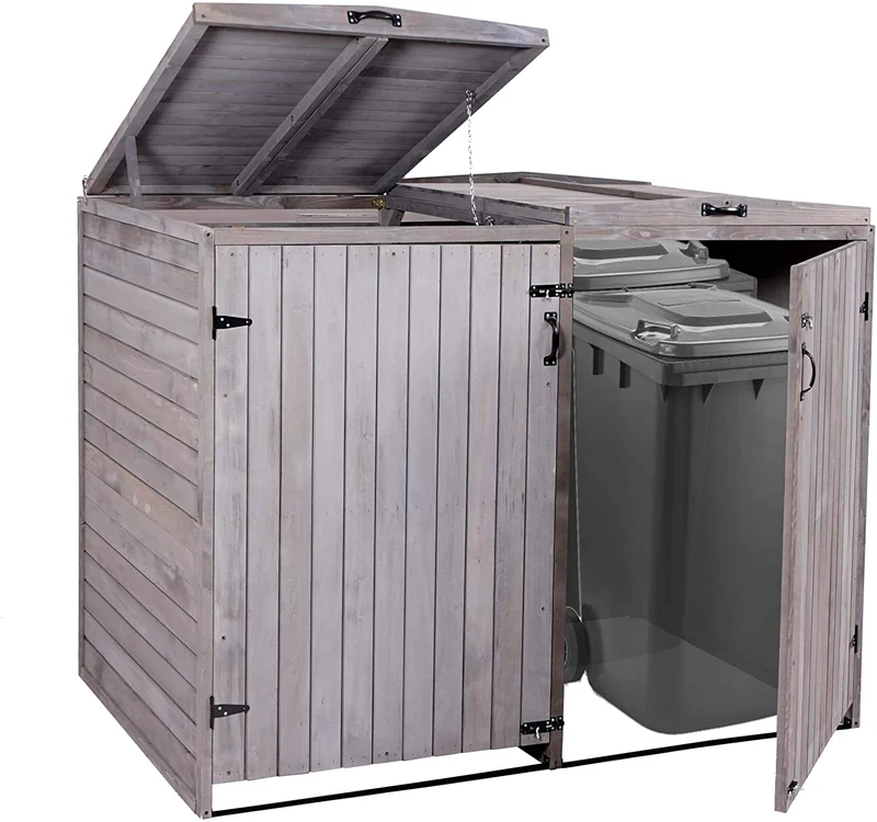 Abri de poubelles extérieur conteneurs à ordures jusqu'à 4 bacs 126x158x98 cm en bois certifié FSC gris anthracite 04_0005611