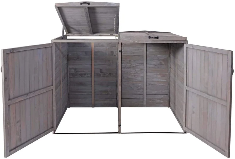 Abri de poubelles extérieur conteneurs à ordures jusqu'à 4 bacs 126x158x98 cm en bois certifié FSC gris anthracite 04_0005611