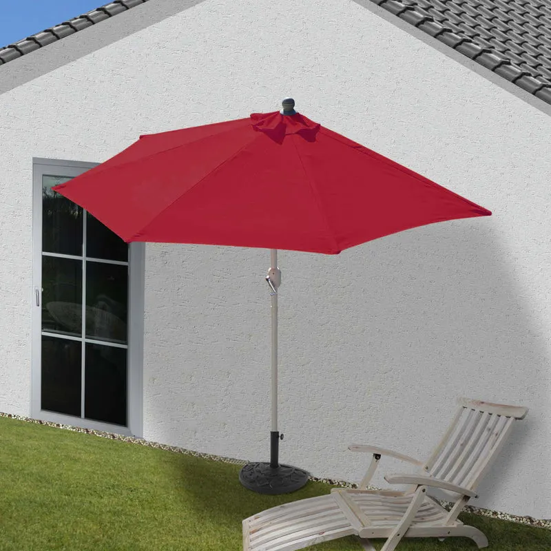 Demi parasol semi-circulaire balcon terrasse UV 50+ polyester/aluminium 3kg avec une portée de 300 cm bordeaux avec support 04_0003845