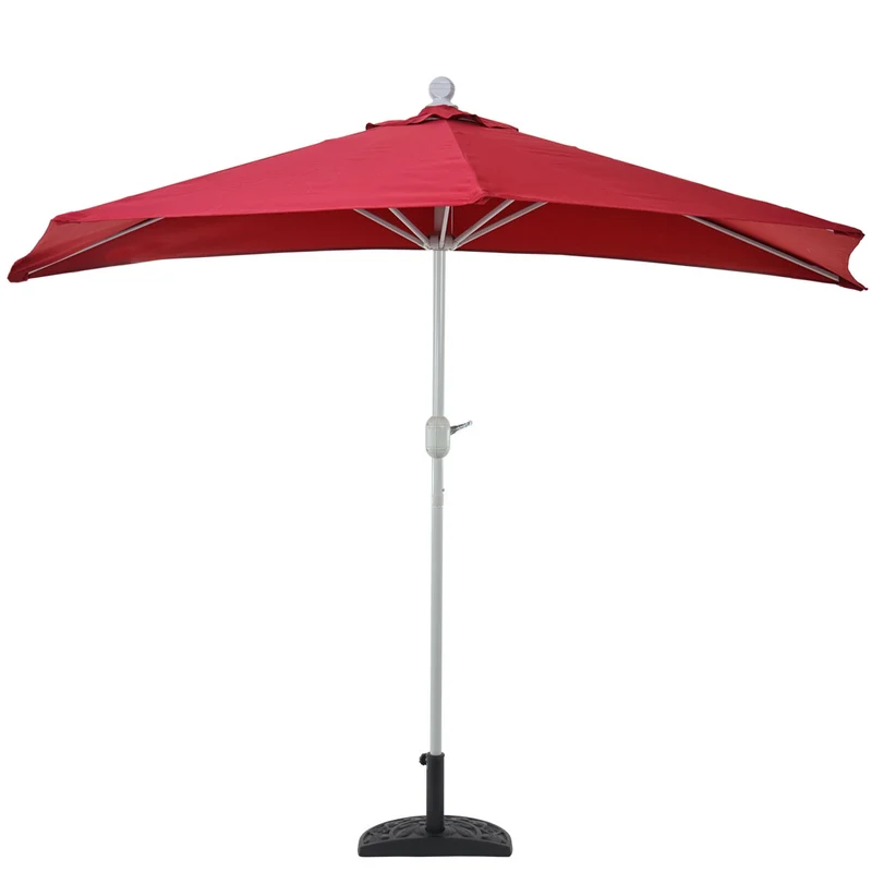 Demi parasol semi-circulaire balcon terrasse UV 50+ polyester/aluminium 3kg avec une portée de 300 cm bordeaux avec support 04_0003845