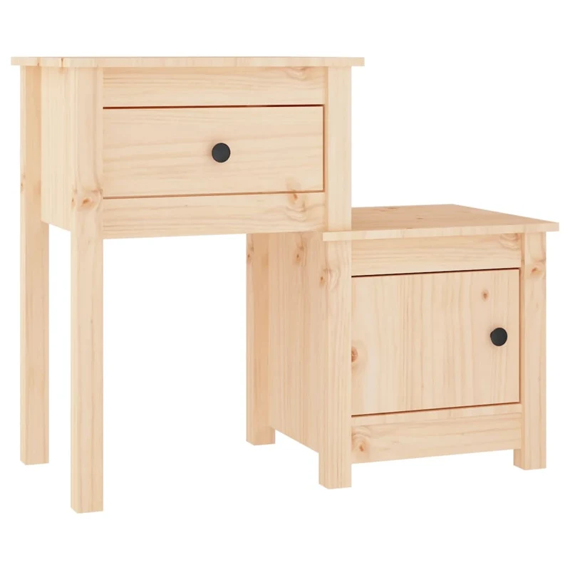 Lot de 2 tables de chevet avec tiroir et compartiment avec porte 79,5 x 38 x 65,5 cm bois de pin non traité DEC034814