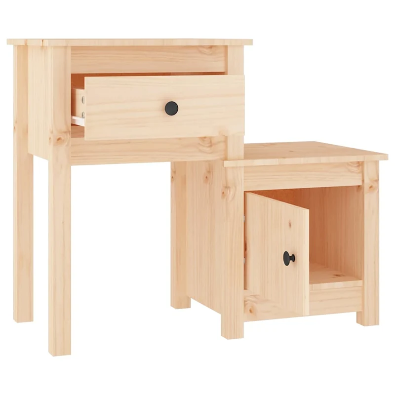 Lot de 2 tables de chevet avec tiroir et compartiment avec porte 79,5 x 38 x 65,5 cm bois de pin non traité DEC034814