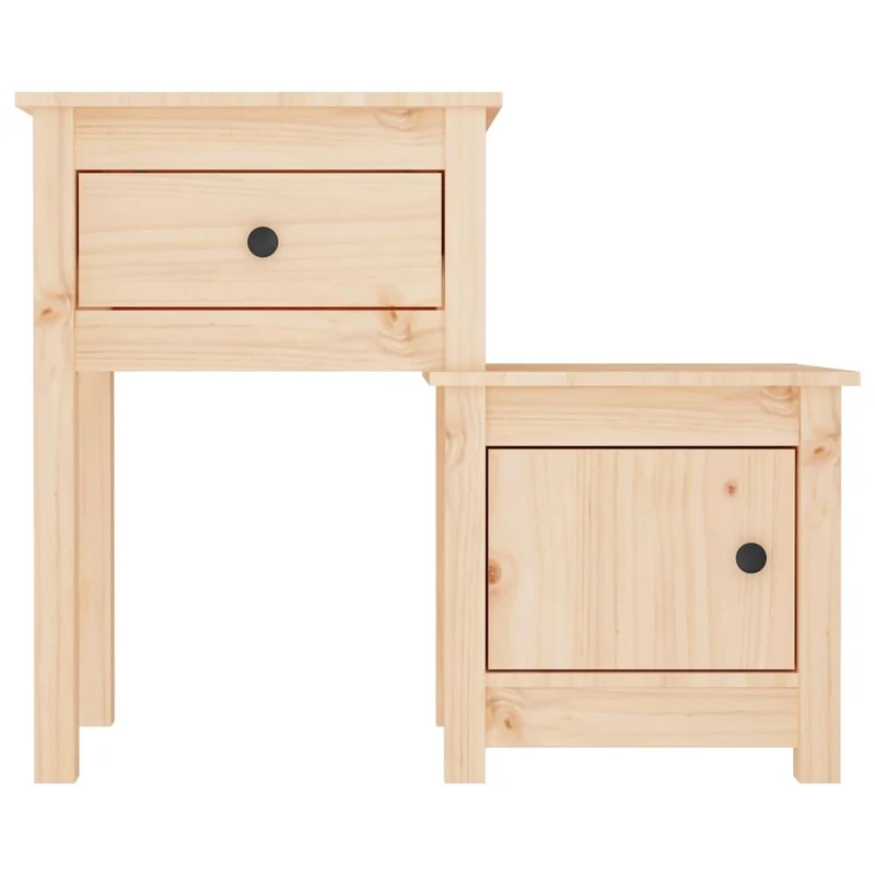 Lot de 2 tables de chevet avec tiroir et compartiment avec porte 79,5 x 38 x 65,5 cm bois de pin non traité DEC034814