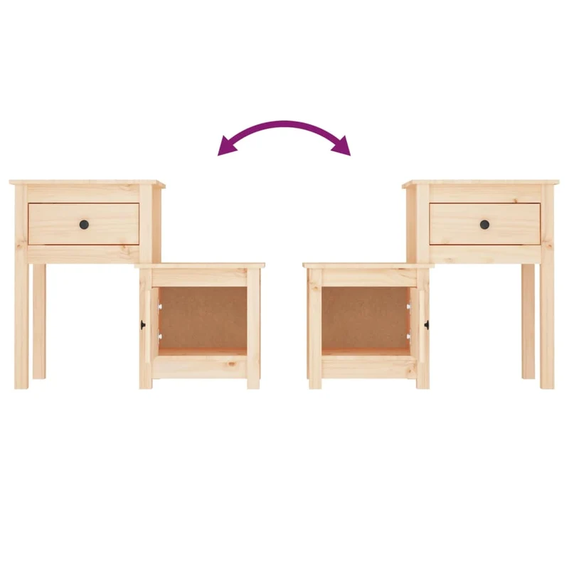 Lot de 2 tables de chevet avec tiroir et compartiment avec porte 79,5 x 38 x 65,5 cm bois de pin non traité DEC034814