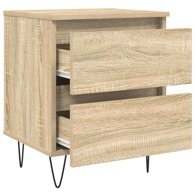 Table de chevet avec deux tiroirs 40 x 35 x 50 cm bois d’ingénierie couleur chêne et fer DEC033836