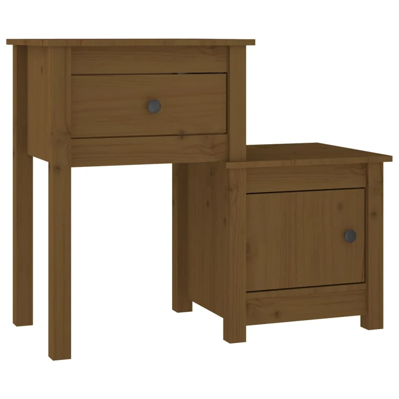 Lot de 2 tables de chevet avec tiroir et compartiment avec porte 79,5 x 38 x 65,5 cm bois de pin marron miel DEC035453