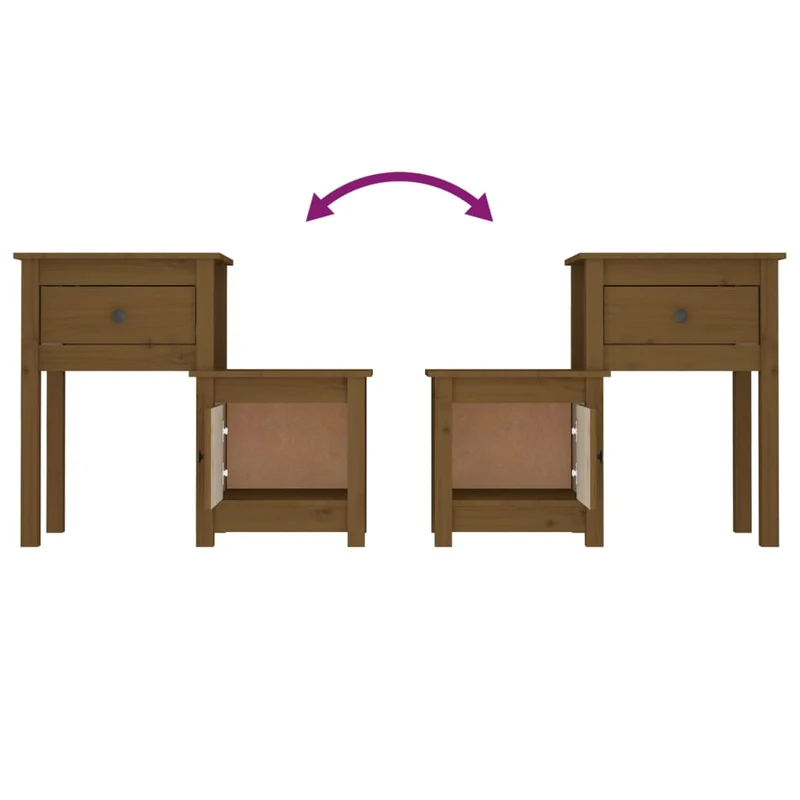 Lot de 2 tables de chevet avec tiroir et compartiment avec porte 79,5 x 38 x 65,5 cm bois de pin marron miel DEC035453