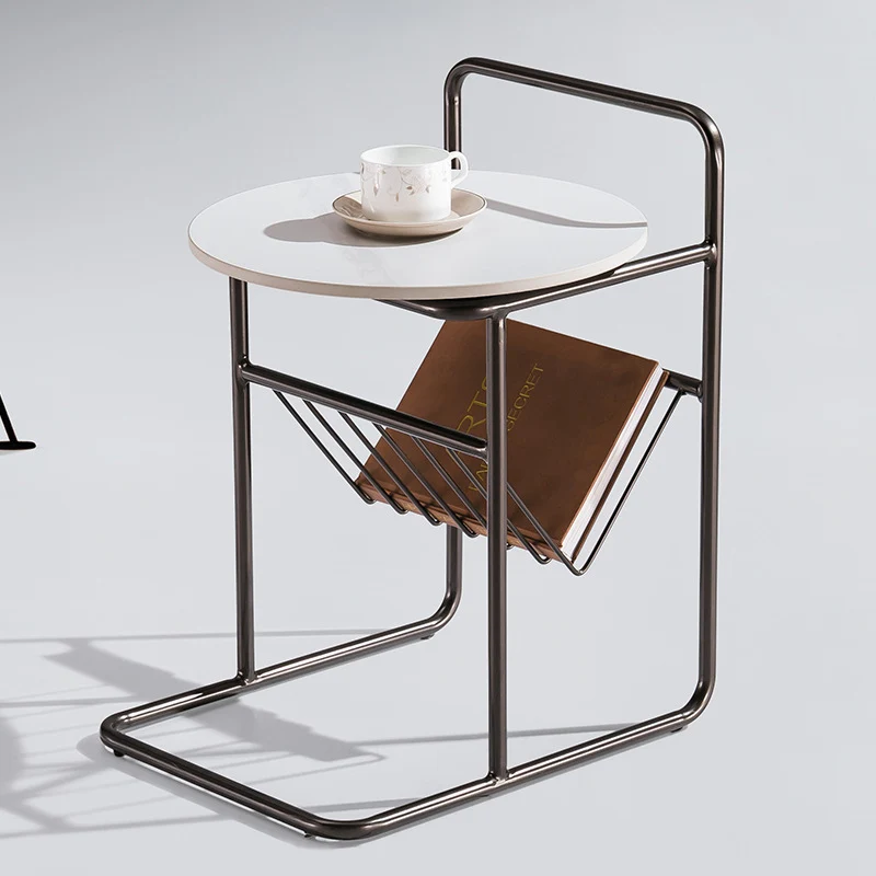 Modern Luxury Sintered Stone Carbon Steel Frame Round End Table 1-Tier For Living Room