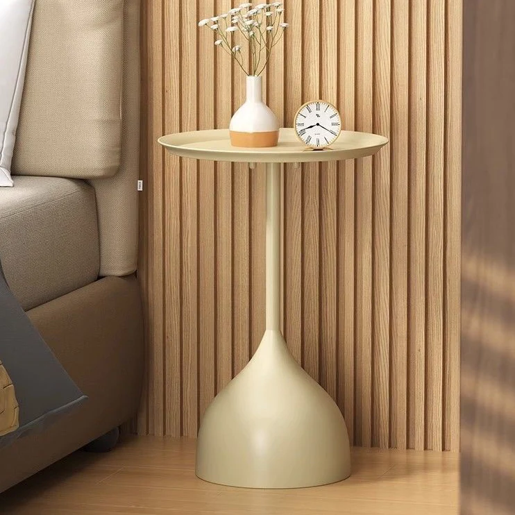 Traditional Vintage Wine Glass Round Plate Iron End Table 1-Tier For Living Room