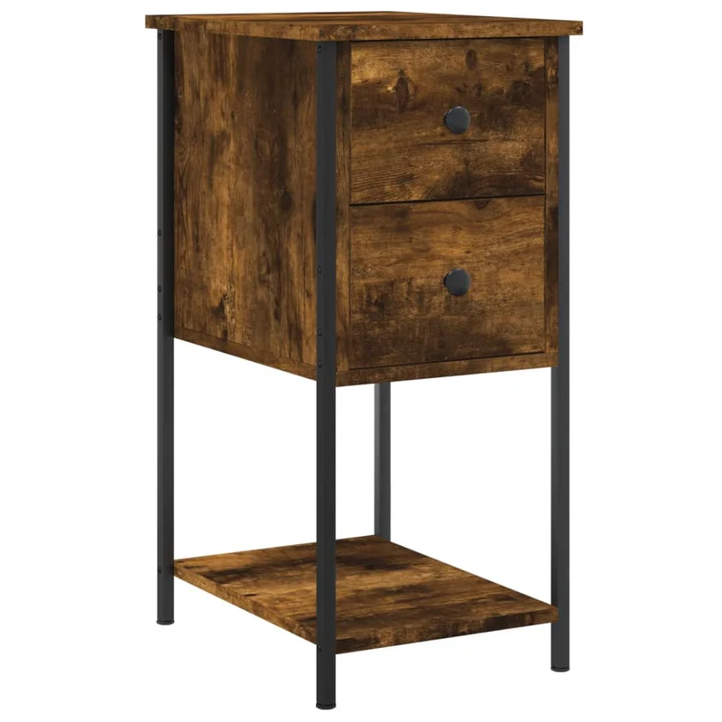 Lot de 2 tables de chevet avec tiroirs et étagère 32 x 42 x 70 cm bois d'ingénierie marron et fer DEC035060