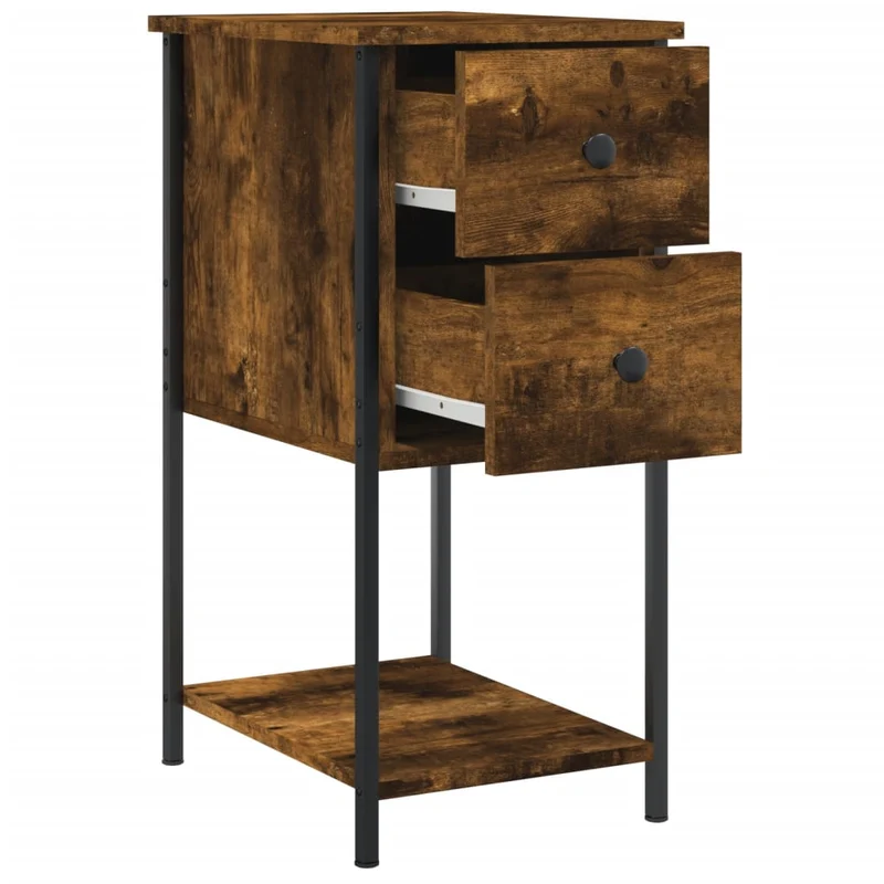Lot de 2 tables de chevet avec tiroirs et étagère 32 x 42 x 70 cm bois d'ingénierie marron et fer DEC035060