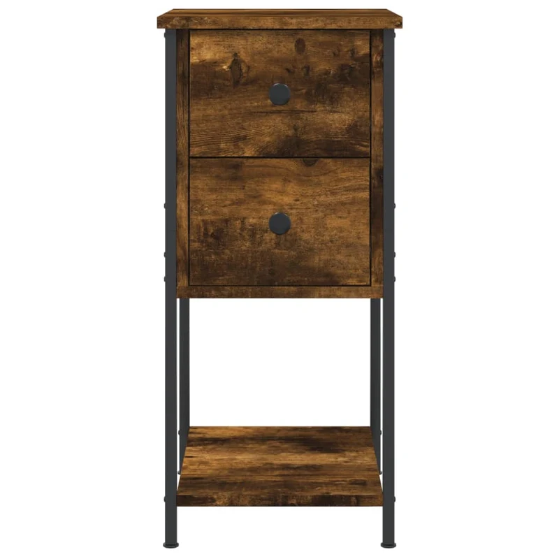 Lot de 2 tables de chevet avec tiroirs et étagère 32 x 42 x 70 cm bois d'ingénierie marron et fer DEC035060
