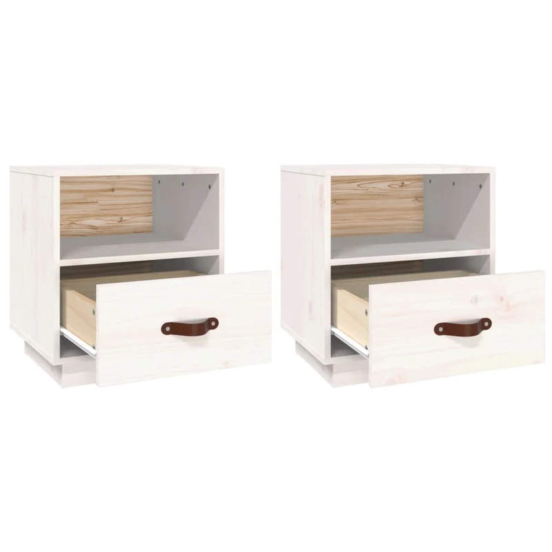 Lot de 2 tables de chevet avec tiroir et compartiment ouvert 40 x 34 x 45 cm bois de pin blanc DEC034906